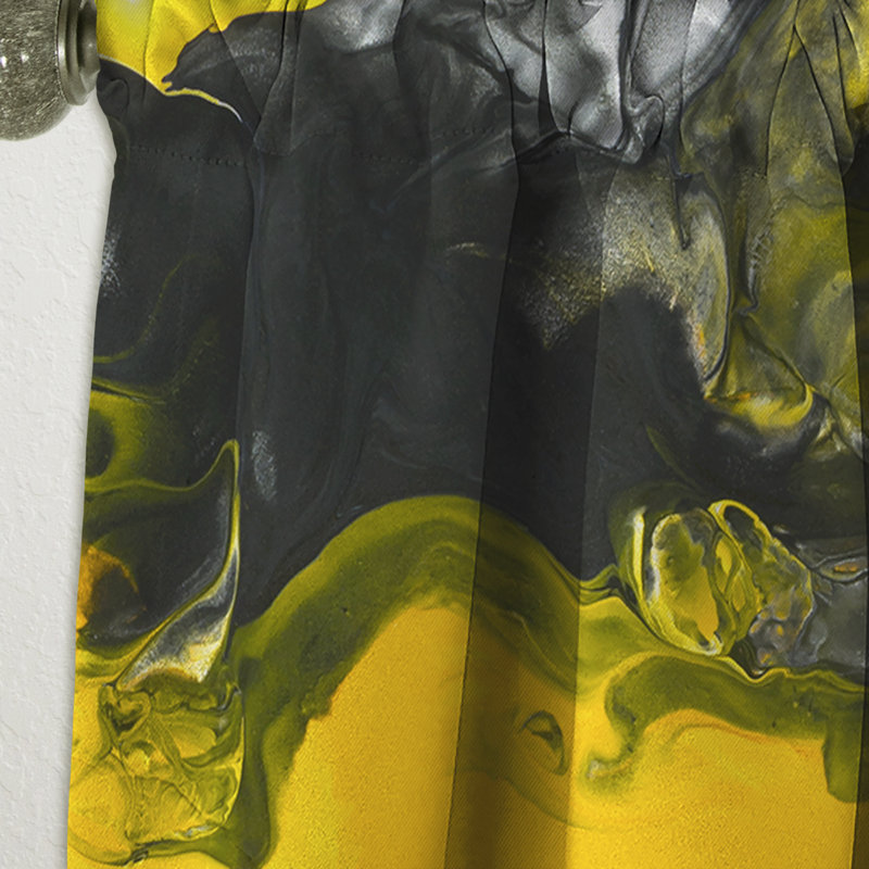 Rideau simple occultant moderne blanc, noir et jaune marbré acrylique, L 52 po x L 108 po