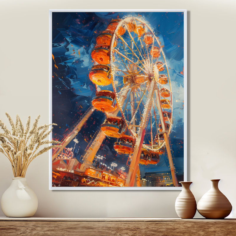 Parc d'attractions jaune et bleu - Art mural, White Picture Framed, H 12 po x l 20 po