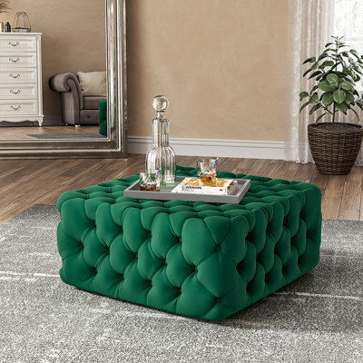 Silkgrass Velvet Tufted Square Footstool Ottoman