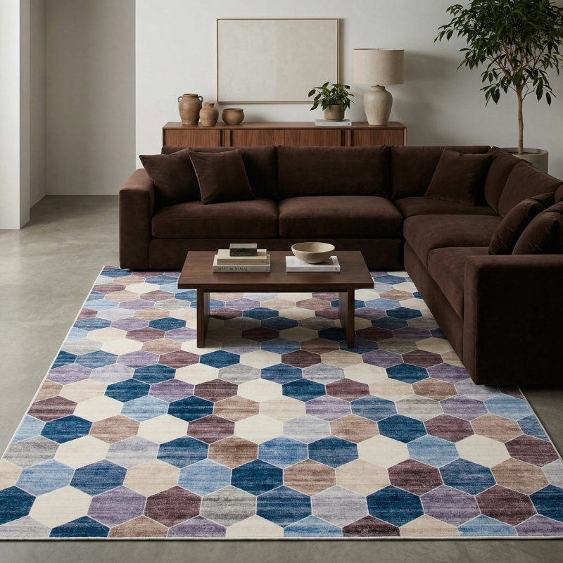 Rug Branch Silas 8' x 11' (7'7" x 10'10") Purple/Cream Geometric Area Rug, Contemporary, Medium Pile, Stain-Resistant Carpet - Living Room, Bedroom, Dining Room, and Kitchen