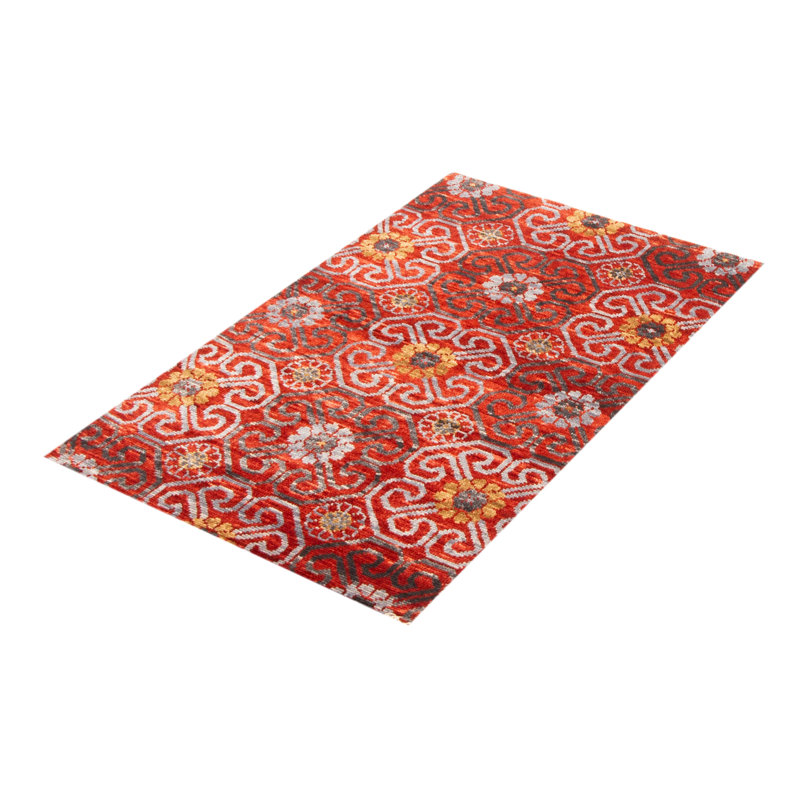 Tapis rouge noué à la main unique 3 pi 2 po x 5 pi 1 po One Of Kind