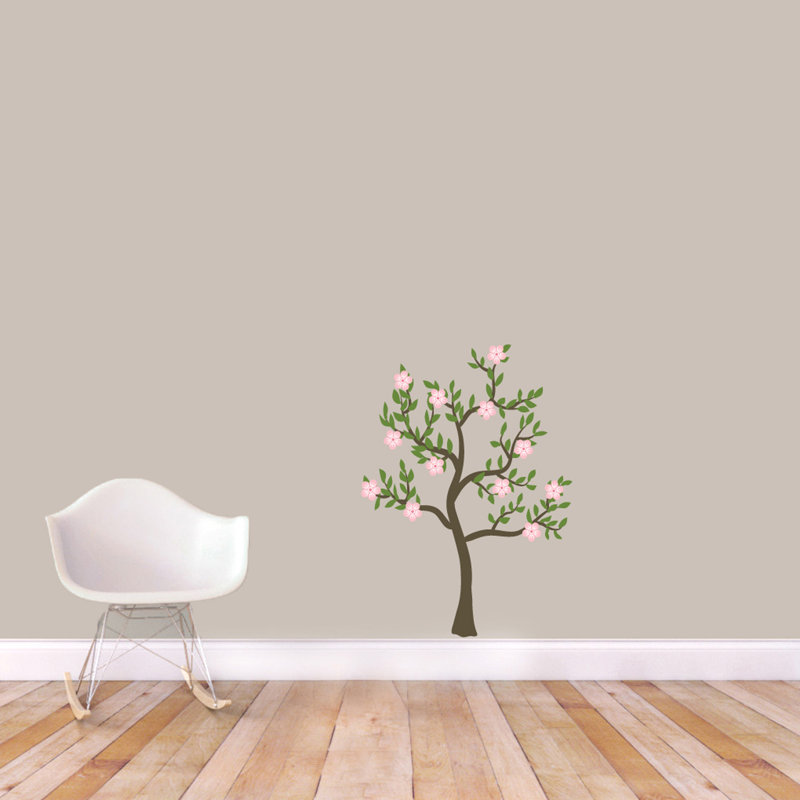 Décalcomanie murale arbre floral rose, H 36 po x l 26 po