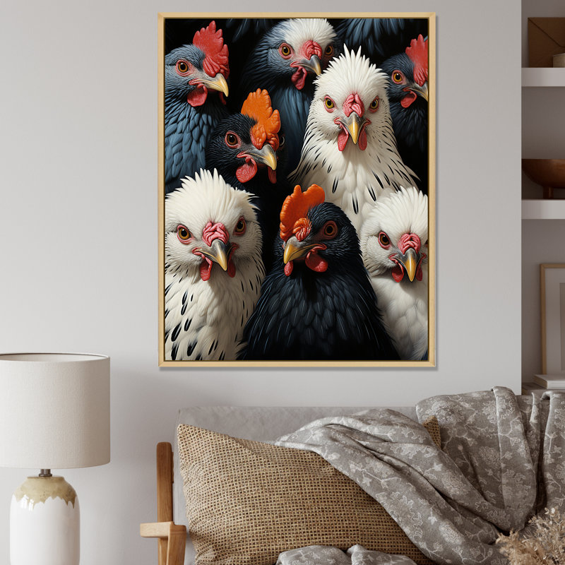 «White Roosters Farm Assemblage II», art mural, Cadre photo blanc, H 20 po x l 12 po