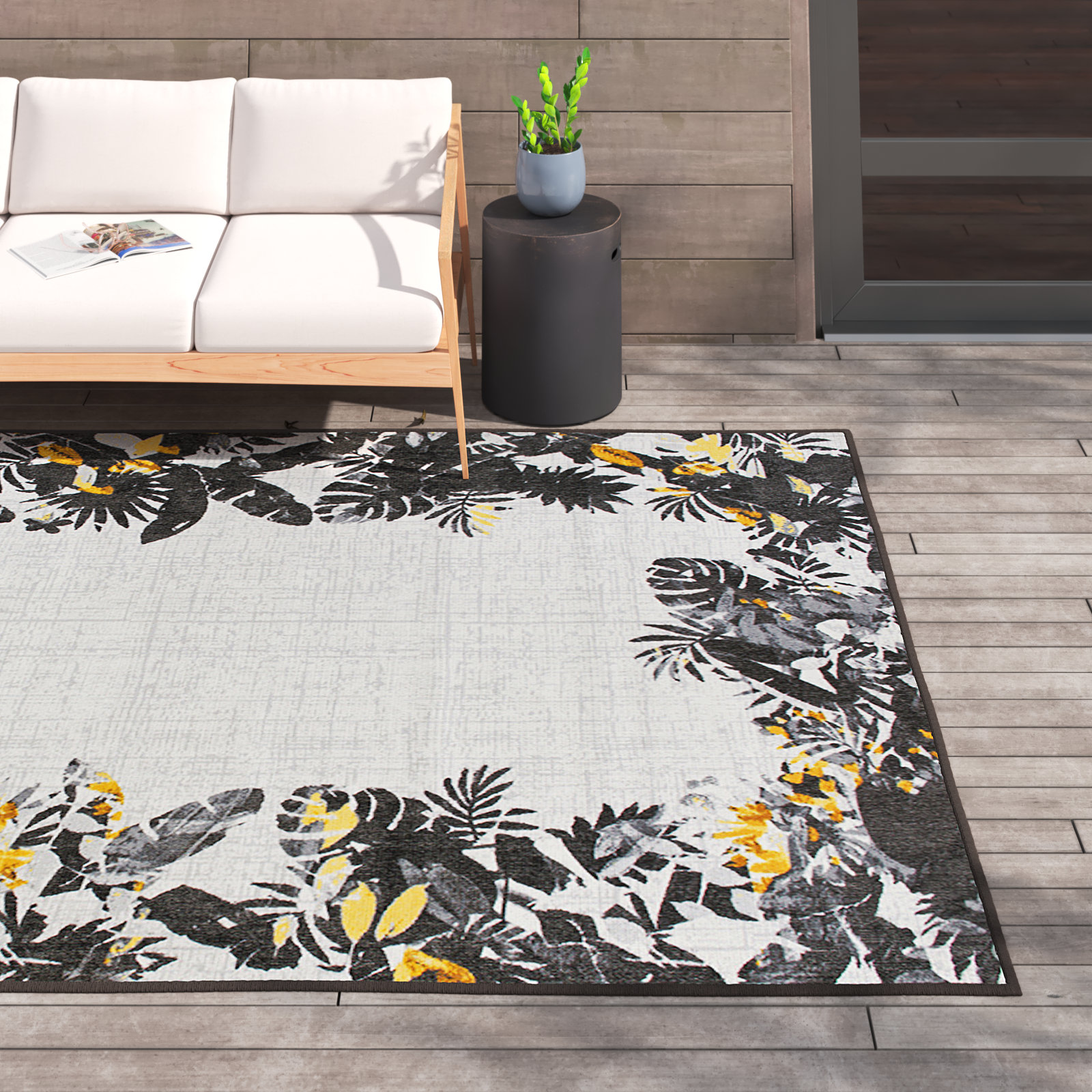 Beachcrest Home™ Jann Floral Black/Yellow/Ivory, Indoor/Outdoor Area ...