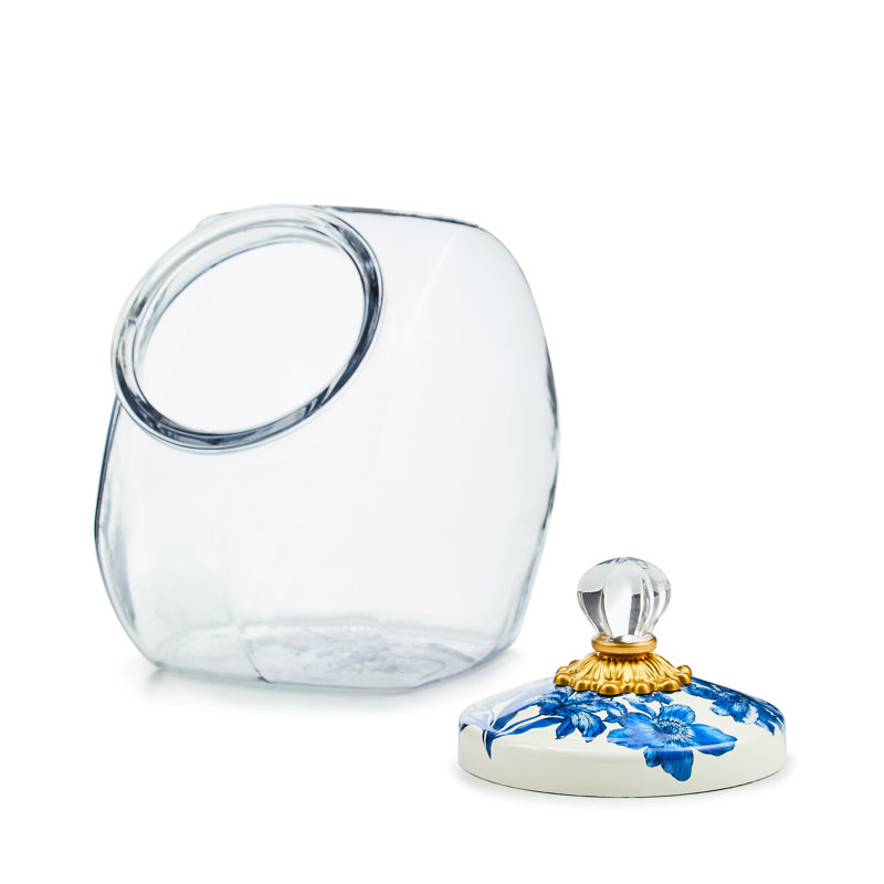 Cookie Jar With Rosy English Garden Lid, Blue/White/Clear