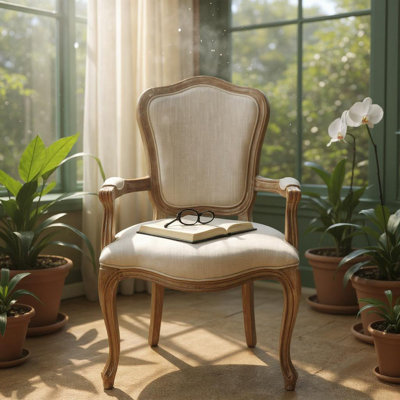 45cm H Linen Upholstered King Louis Back Armchair in Grey
