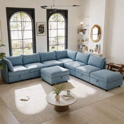 Modular Sectional Sofa, Convertible Sofa Seat With Storage, Sleeper Sectional Sofa Set, Fabric Flexible Modular Combinations for Living Room