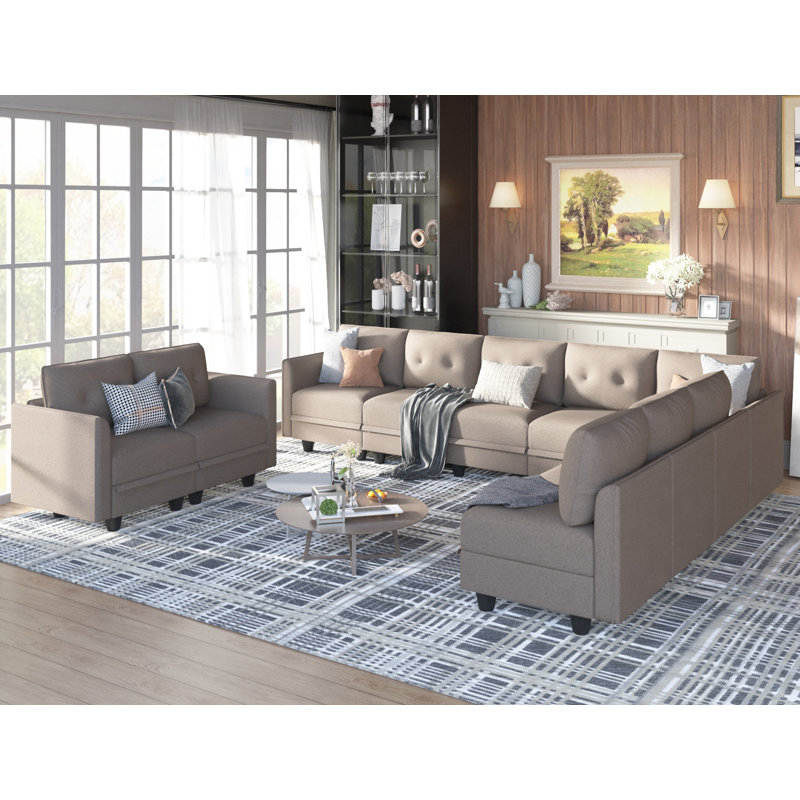 Canapé modulaire 10 pièces Cissiee, Mélange de polyester brun pâle