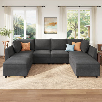 Canapé-lit modulaire en forme de U avec rangement Tremee - gris clair