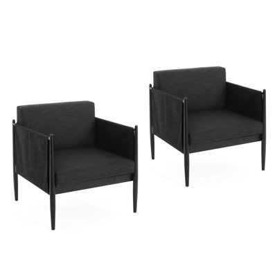 Patio 2Pcs Black Aluminum Club Chairs, Modern Style, Strong Frame, Water - Fabric Cushions, 30.26 In Height Design, Foam