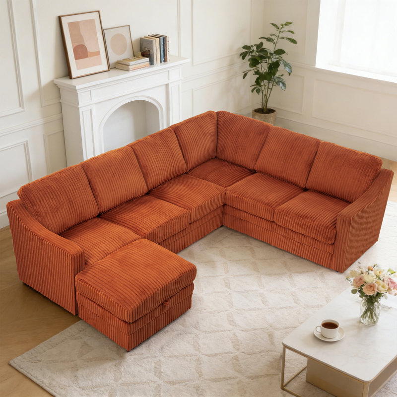 Canapé d'angle modulaire en velours côtelé de 115 po avec dossiers remplis de volonté, canapé confortable en forme de U pour le salon, la maison, un appartement