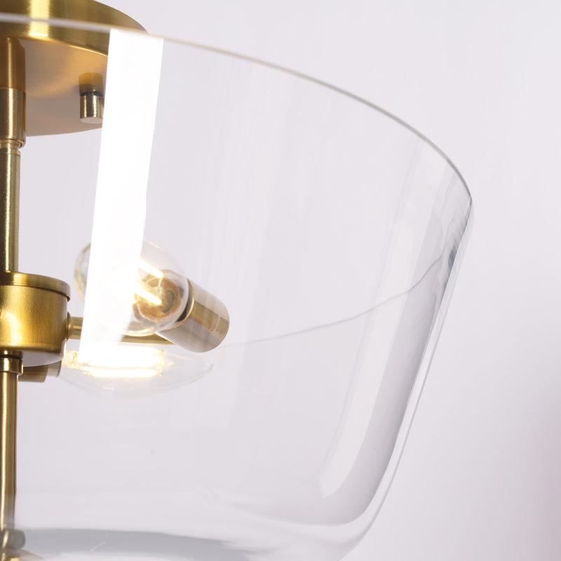 Plafonnier semi-encastré à 3 lumières, style ferme, en verre transparent couleur cuivre chaud