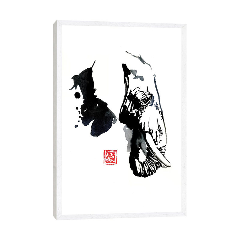 Elephant Profile by Péchane - Print on Canvas, 66.04 cm H x 45.72 cm W, White Framed