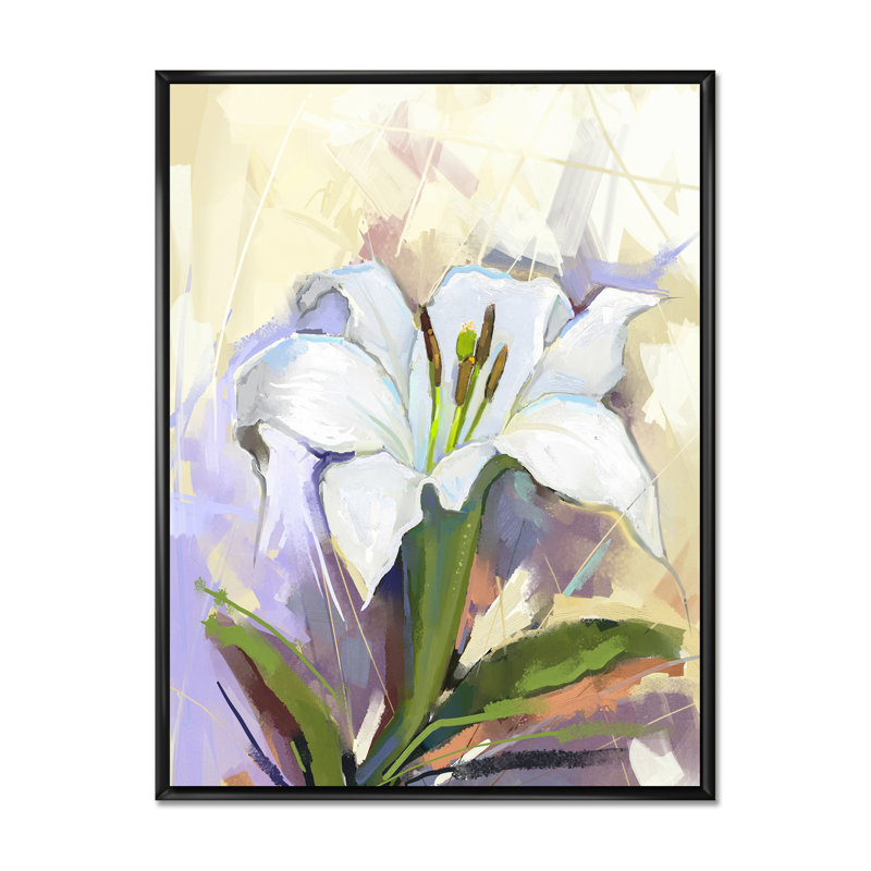 Fleur de lis blanc - peinture, H 20 po x l 12 po x P 1 po, Cadre flottant noir