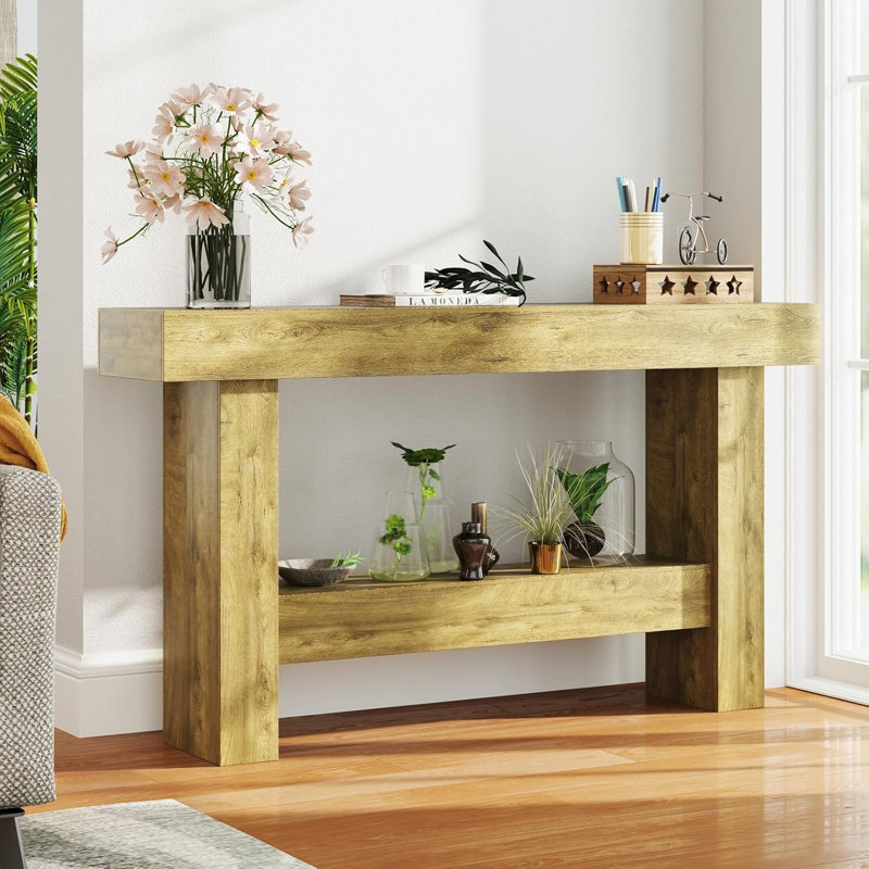 55-Inch Farmhouse Console Table,Wooden Rectangular Sofa Table Behind The Couch,Industrial Entryway Table With Storage For Living Room,Entrance,Hallway