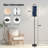  68.5" Standing Floor Lamp Abstract Geometric Navy Blue Curved White Lines Dimmable Metal Pole Lamp with Linen Lampshade LED Bulb Included