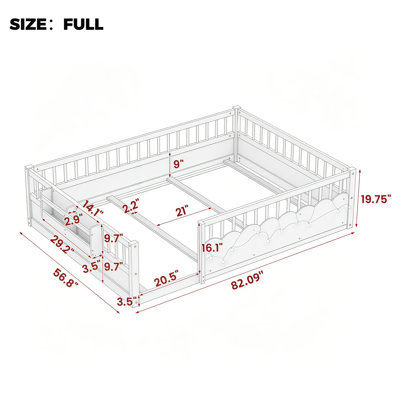 Lit Montessori en bois pour enfant, de taille standard, avec barrières de sécurité, guirlande lumineuse intégrée et tablette, sans sommier, facile à monter.
