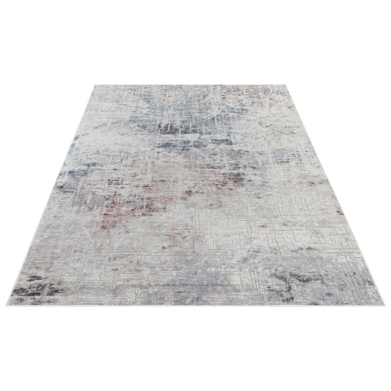 Chameis Short Pile Design Grey/Pink/Blue Rug, Rectangle 160 x 230cm