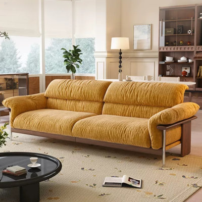 Canapé droit en chenille noyer Mid-Century