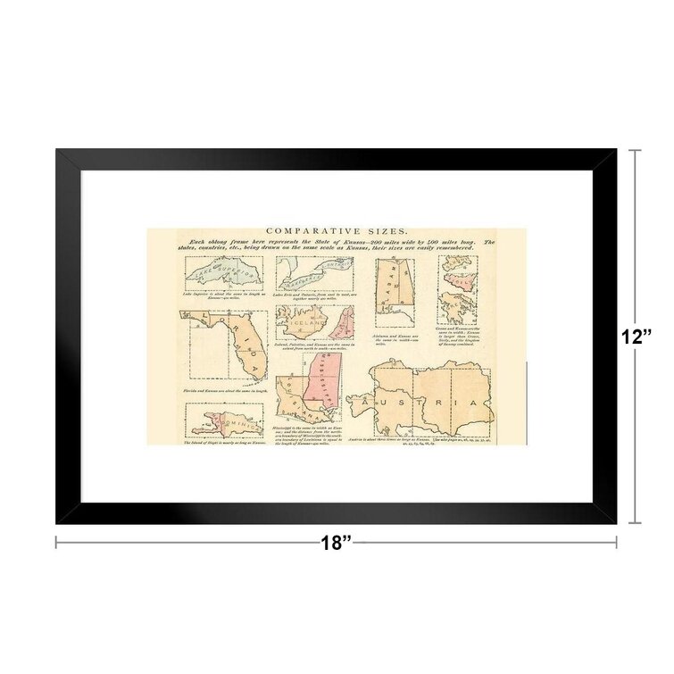 Comparative Size Map Vintage 1875 Antique Style Map State Map With Cities  In Detail Map Posters For Wall Map Art Wall Decor Country Illustration