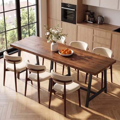 Grande table de salle à manger industrielle en bois massif de 200 cm (78,74 po), table de cuisine de style champêtre avec pieds en métal noir pour 6 à 8 personnes