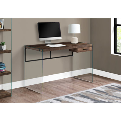 Brown Laminate Home Office Work Desk, 48"l, Clear Tempered Glass, Modern Style, Laptop Storage Facility Computer Desk For Setup, 48"l, Laminate, With