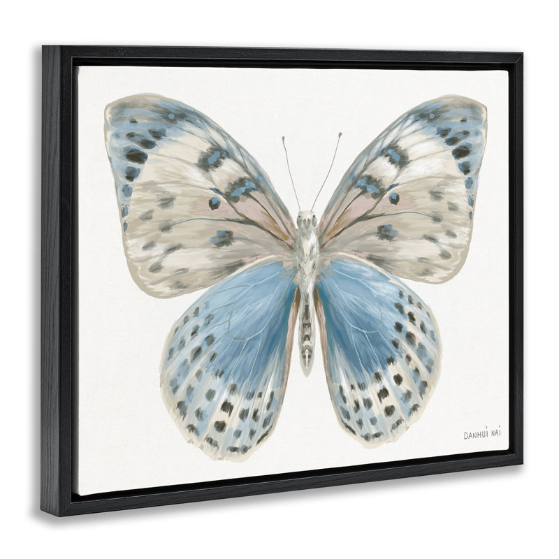 Cadre flottant papillon bleu et blanc, design par Danhui Nai, Cadre flottant noir de jais, H 17 po x l 21 po
