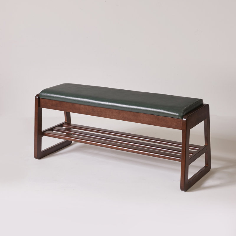 Banc de rangement rembourré pour chaussures en bois avec compartiment relevable et tablette ouverte, 39.37 in., Green