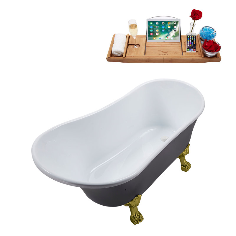 1399.5mm x 680.7mm Freestanding Soaking Acrylic Bathtub, Glossy White, Brushed Gold