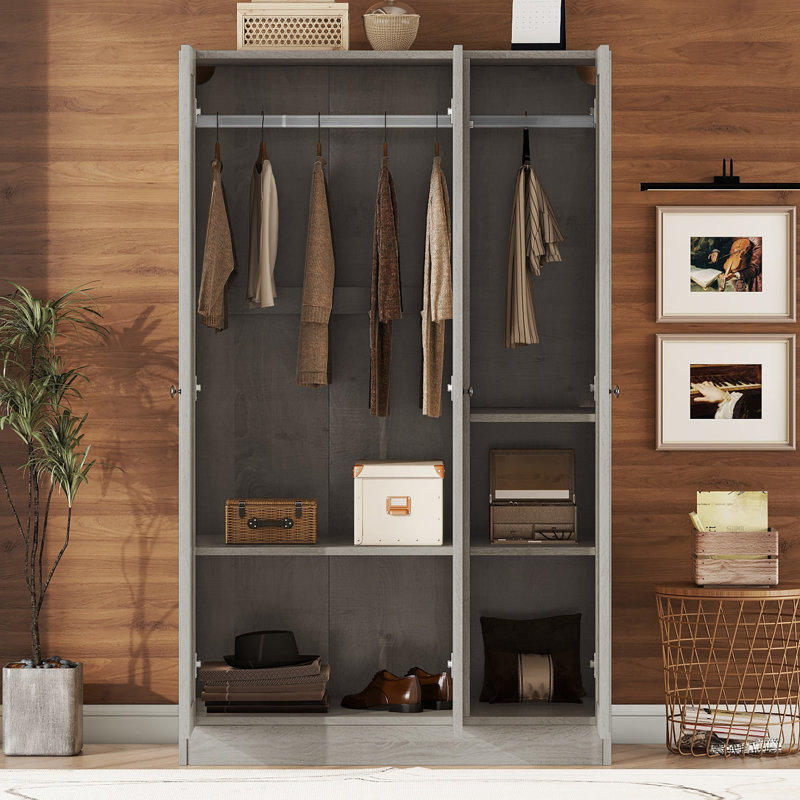 Garde-robe à 3 portes avec étagères - Armoire de rangement grise pour vêtements et accessoires