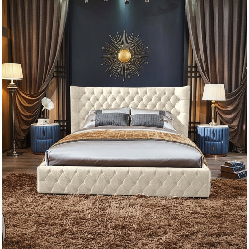 Buckingham Upholstered Ottoman Storage Bed, Cream, Double (4'6)