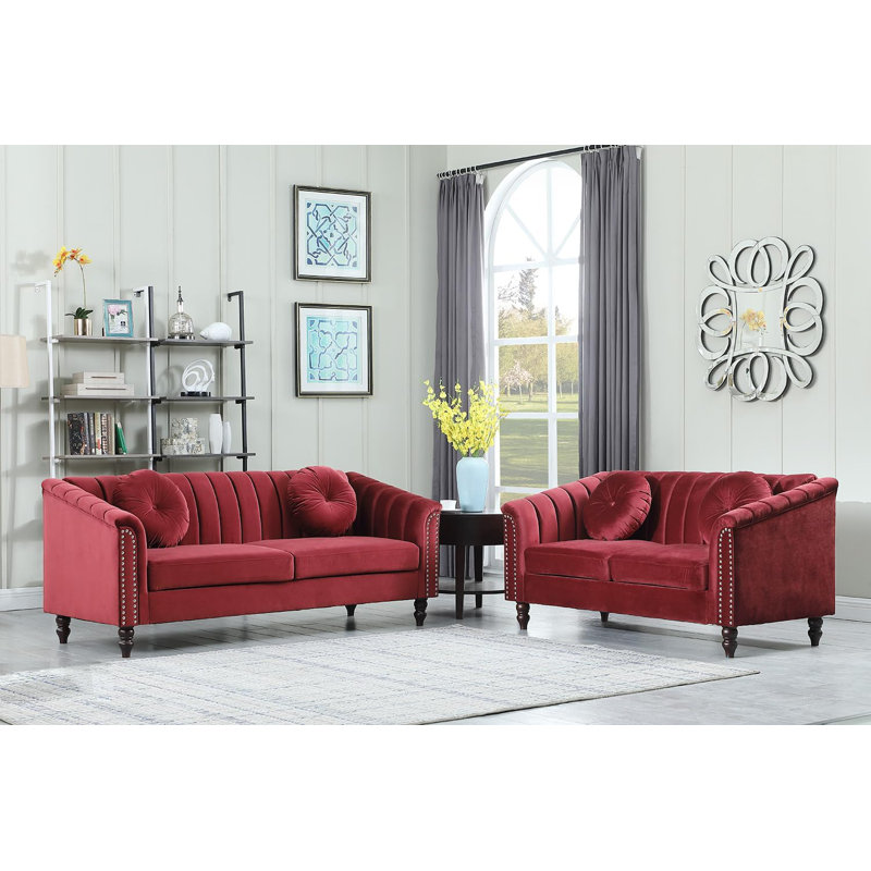 Ensemble de salon en microfibre 2 pièces Atlasburg, Rouge