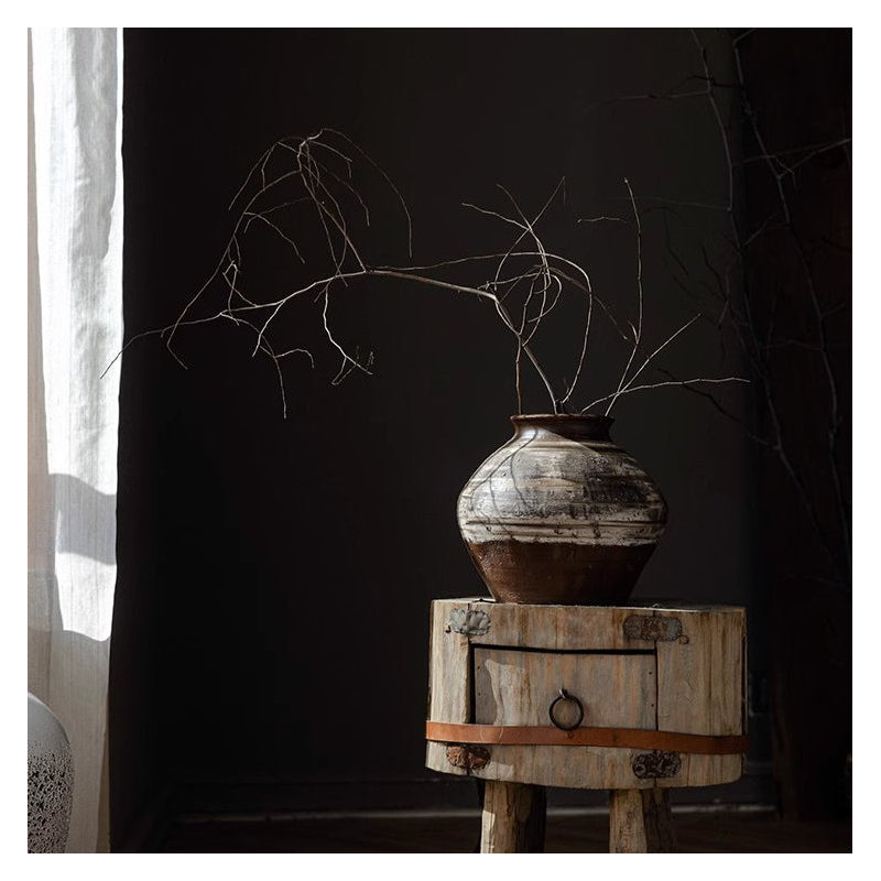 Pot en céramique rétro de style Wabi-Sabi, H 9 po x l 9,1 po x P 9,1 po, Brun