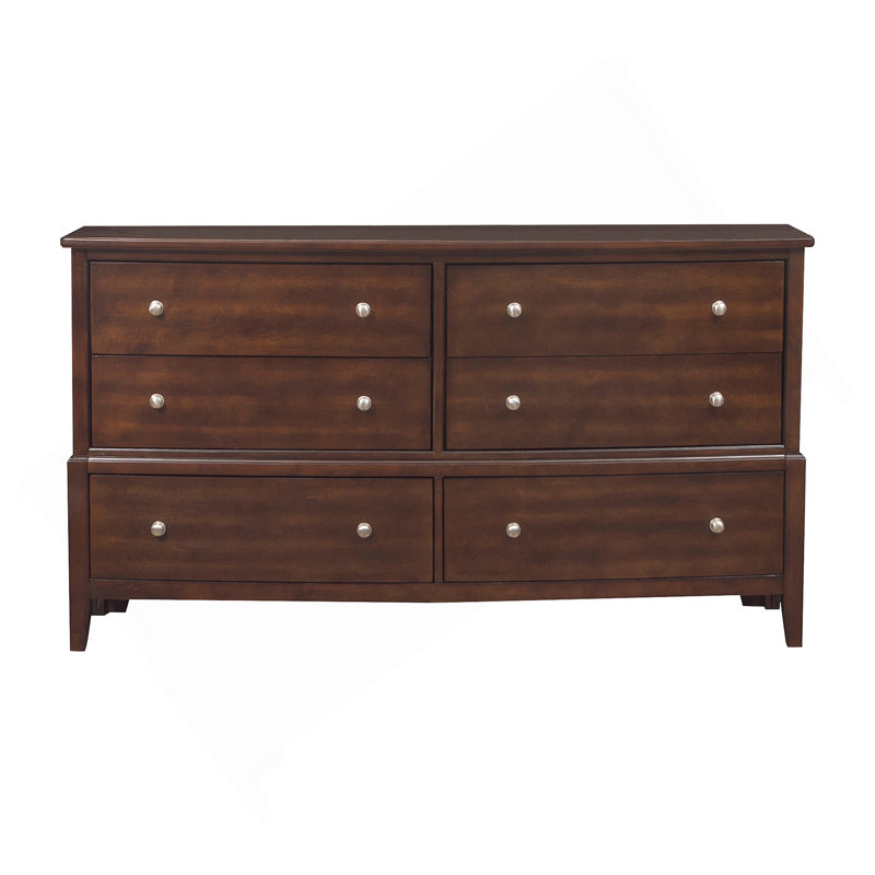 Commode 1 pièce de style transitionnel avec 6 tiroirs et meubles en bois au fini cerisier foncé