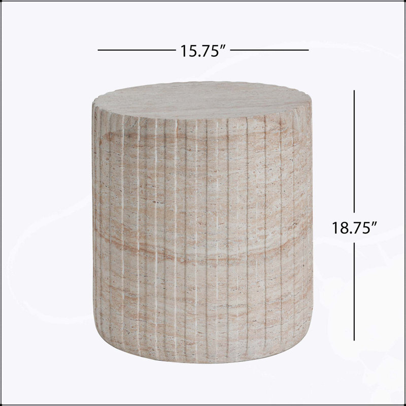 Table d'appoint d'extérieur / d'intérieur en béton léger avec finition en travertin élégant pour une utilisation polyvalente et durable