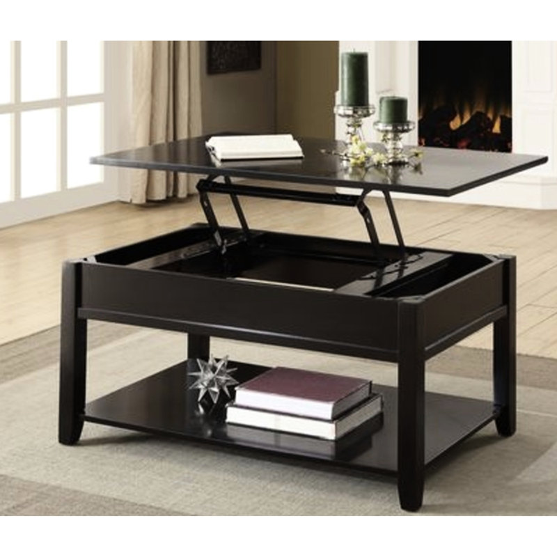 Lift-Top Coffee Table In Black With Ample Storage And Construction Rectangular Shape Hidden Shelf