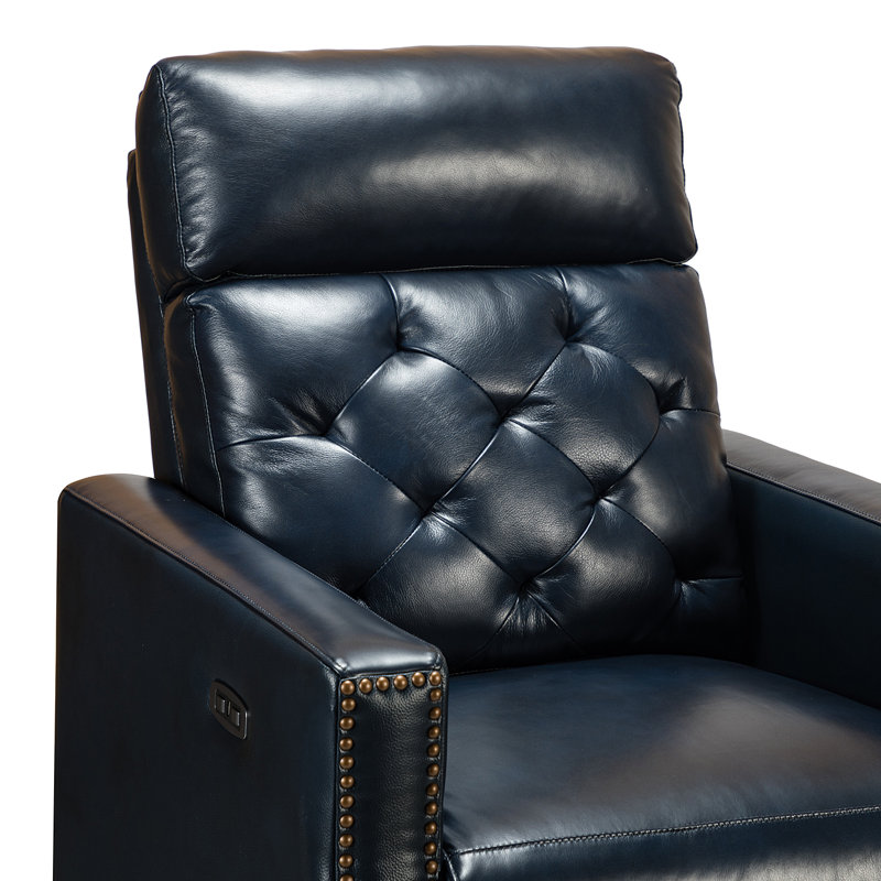 Fauteuil inclinable électrique en cuir véritable de 31,50 po Gumesindo, Cuir véritable bleu marine