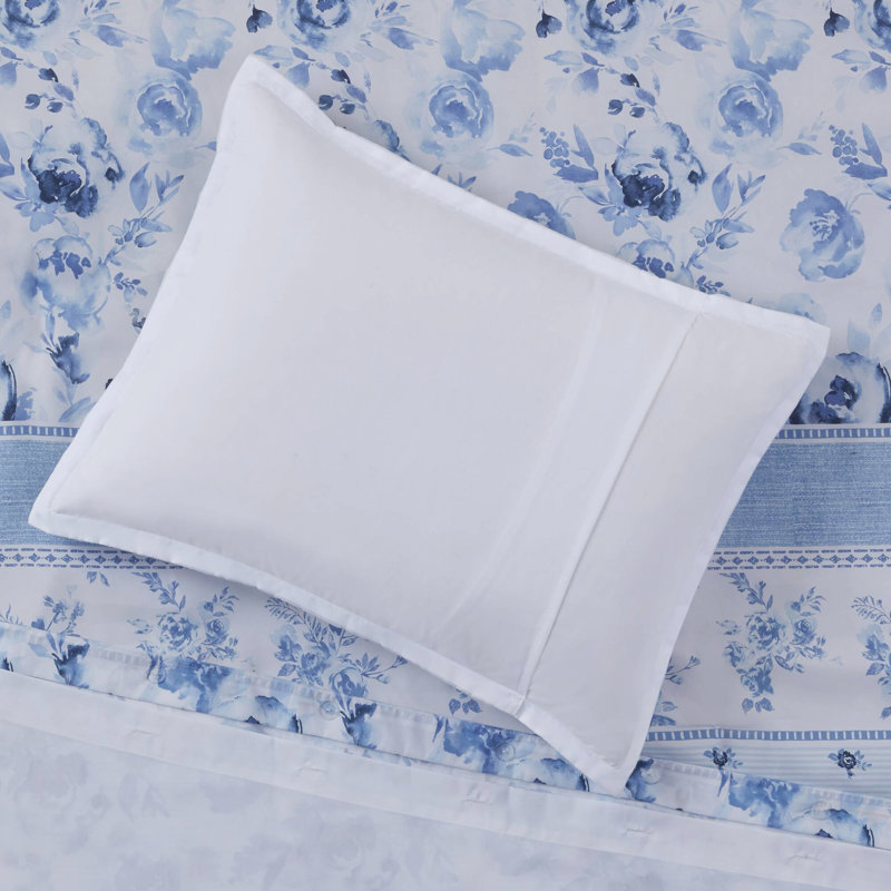 Housse de couette rayée bleue en microfibre pour lit simple / simple TG, attaches intérieures, literie lavable à la machine TG, microfibre, lavable, 2 taies décoratives incluses