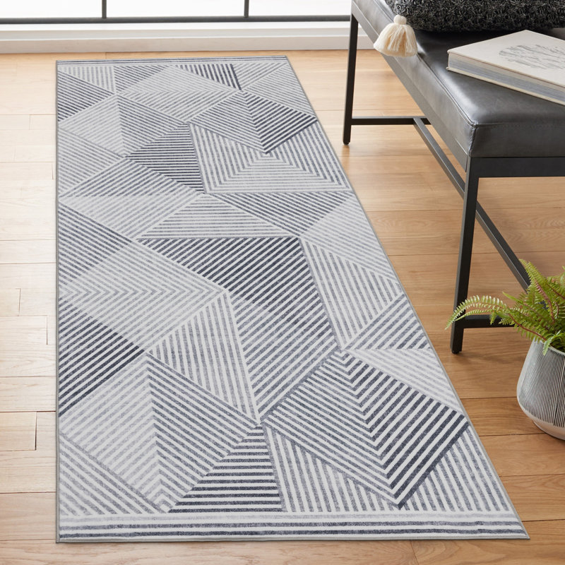 Jahree Miles Modern Geometric Machine Washable Area Rug, Runner 2'6" x 6', Gray