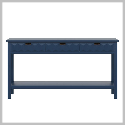60'' Fir Veneer Entryway Table with Honeycomb-patterned Fronts,Modern Stylish Console Table with 3 Drawers and Solid Fir legs,Suitable for Living Room,Entryway, Hallway, Study, Foyer