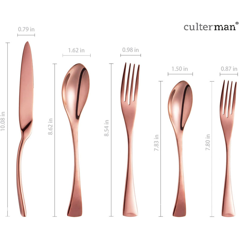 Ensemble de couverts 20 pièces en or rose, couverts modernes en acier inoxydable au design élégant pour la maison et la cuisine, comprenant couteaux, fourchettes et cuillères