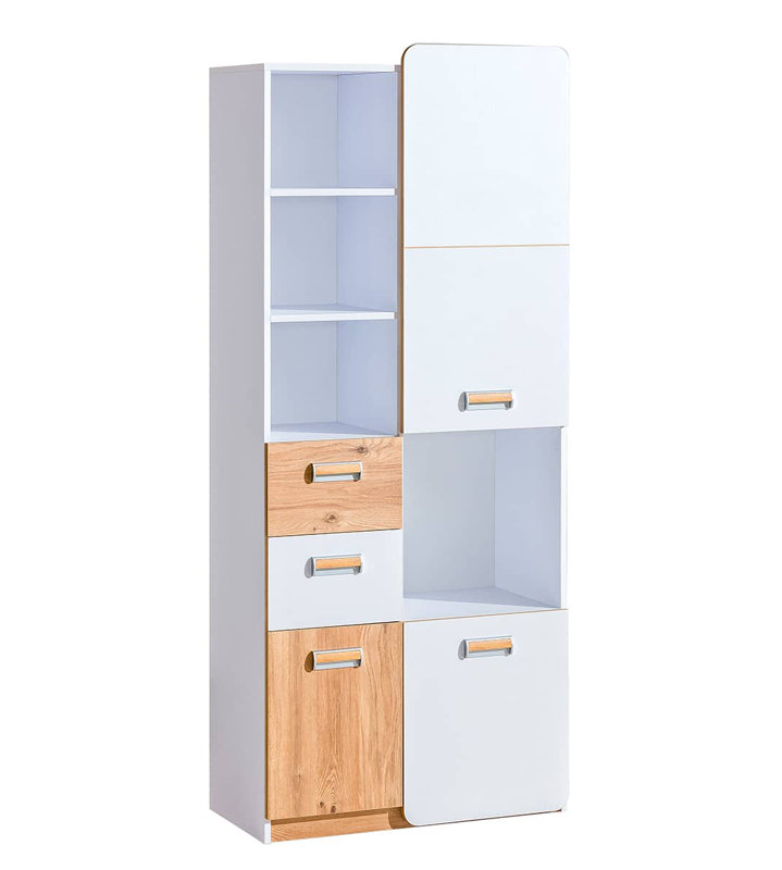 Ofir 188cm H x 80cm W Standard Bookcase, White Matt/Oak Nash