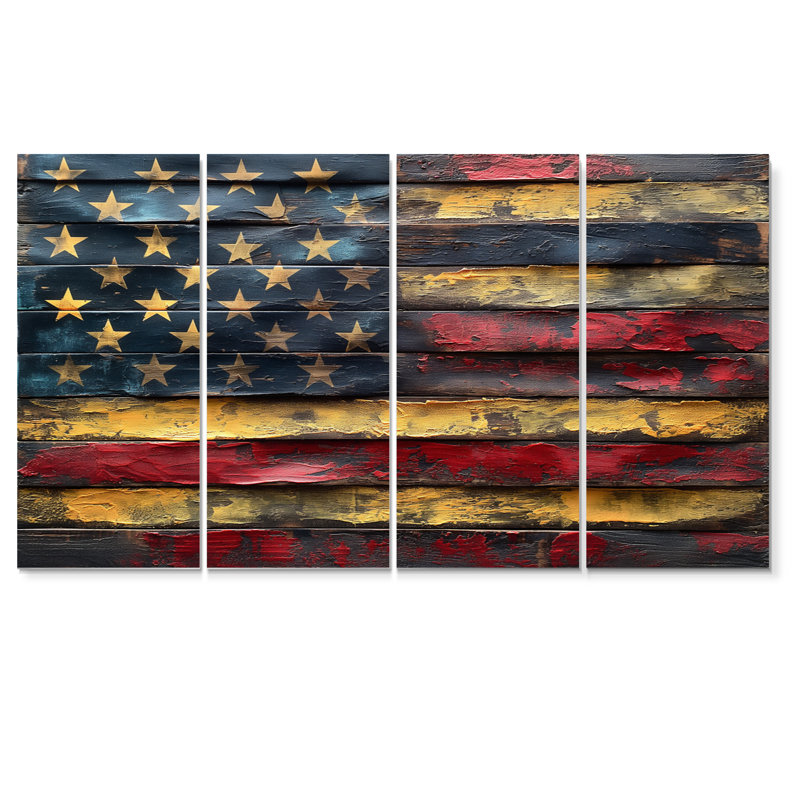 «Blue Red American Flag I», ensemble d'art sur toile, H 32 po x l 64 po