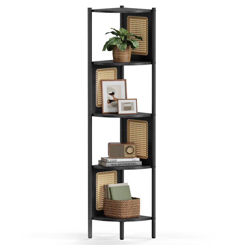 Alverna 156cm H x 32cm W Corner Bookcase, Ebony Black