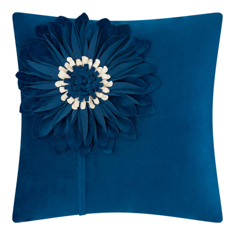  3D Sunflower Throw Pillow Covers 18x18in Decorative Flower Accent Pillow Case Handmade Cushion Cover, Dark Blue