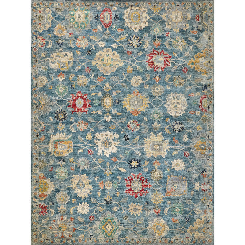 Oxford hand-knotted Ghazni Wool Blue Area Rug, 10'X14'