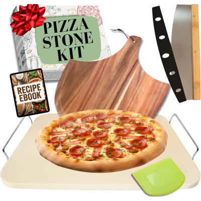 Ensemble d'accessoires de fabrication de pizza 5 pièces - Pierre à pizza 15 pouces avec poignées