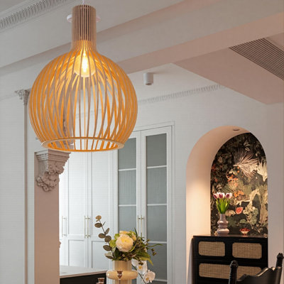1-Light Pendant Lights Wooden Kitchen Island White