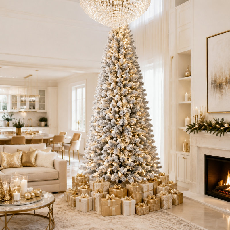 Prelit Snow Flocked Artificial Hinged Slim Pencil Christmas Tree with Lights, Full Branch Tips, Flocked Pencil Spruce Tree, Easy Assembly, Perfect Decoration Choice for Xmas Holiday