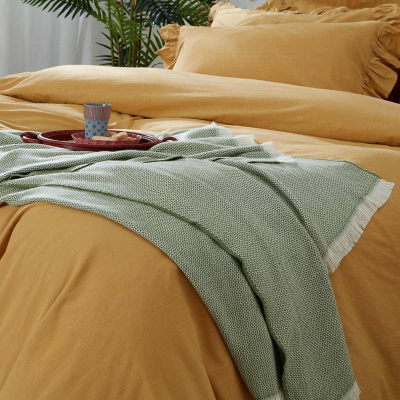 Garyson Cotton Solid Colour Duvet Cover Set with Pillowcases, Mustard, King - 2 Standard Pillowcases